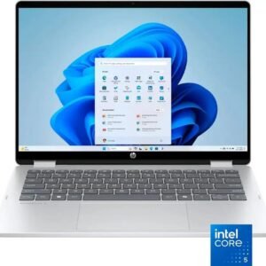 HP OmniBook 5 Flip 14 FP0013dx | Intel Core 5 120U Processor (Up to 5.0 GHz 10-Core 12 MB L3 cache) | 8GB Ram LPDDR5 | 512GB SSD NvMe | 14” 2K (1920 x 1200) IPS X360 Touch Screen | Backlit KB | Windows 11 | Glacier Silver.