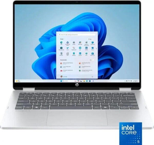 HP OmniBook 5 Flip 14 FP0013dx | Intel Core 5 120U Processor (Up to 5.0 GHz 10-Core 12 MB L3 cache) | 8GB Ram LPDDR5 | 512GB SSD NvMe | 14” 2K (1920 x 1200) IPS X360 Touch Screen | Backlit KB | Windows 11 | Glacier Silver.